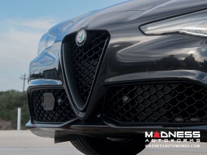 Alfa Romeo Giulia Front V Shield Grill Frame + Emblem Frame Kit - Carbon Fiber - QV Model - Matte Finish